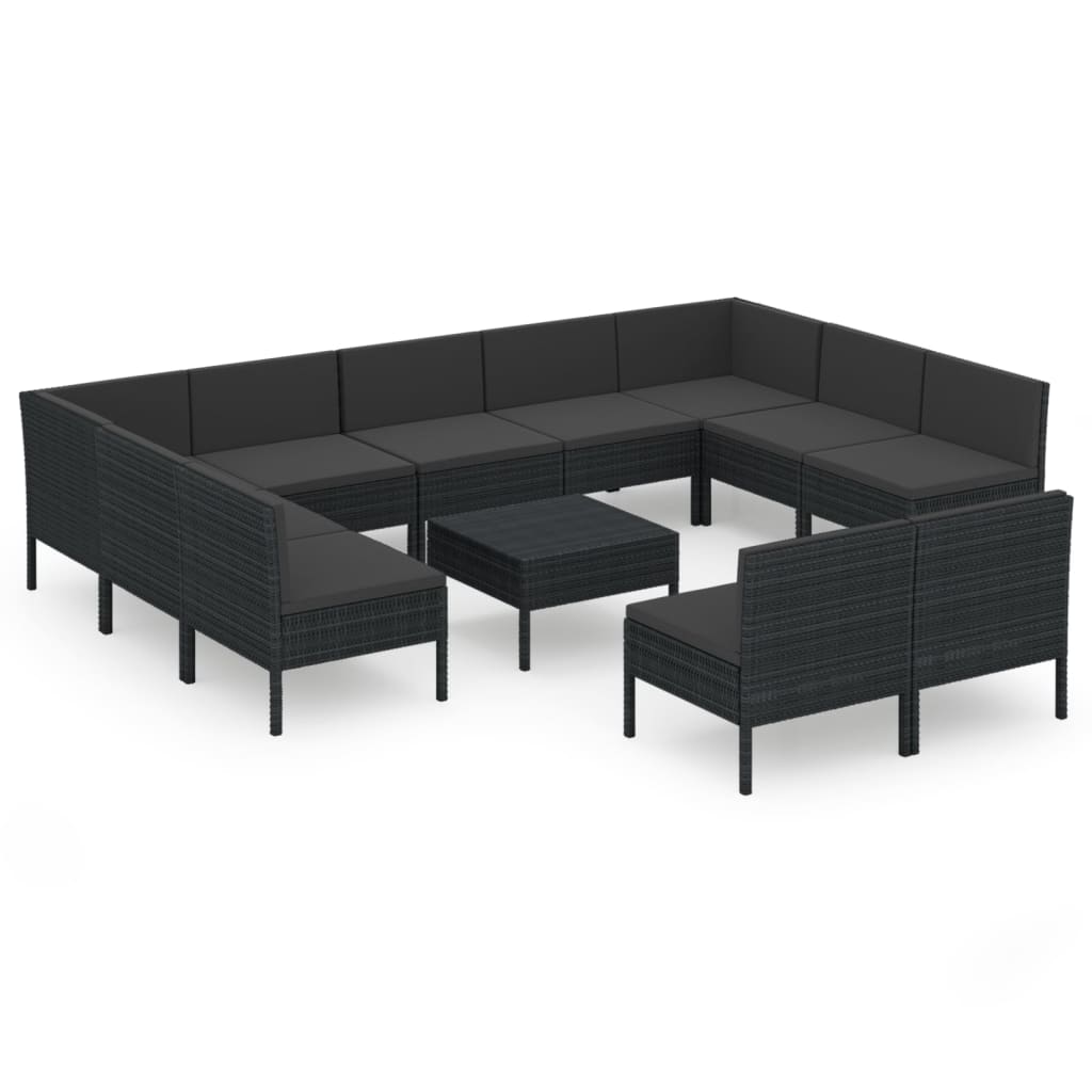 vidaXL 12 Piece Garden Lounge Set with Cushions Poly Rattan Black