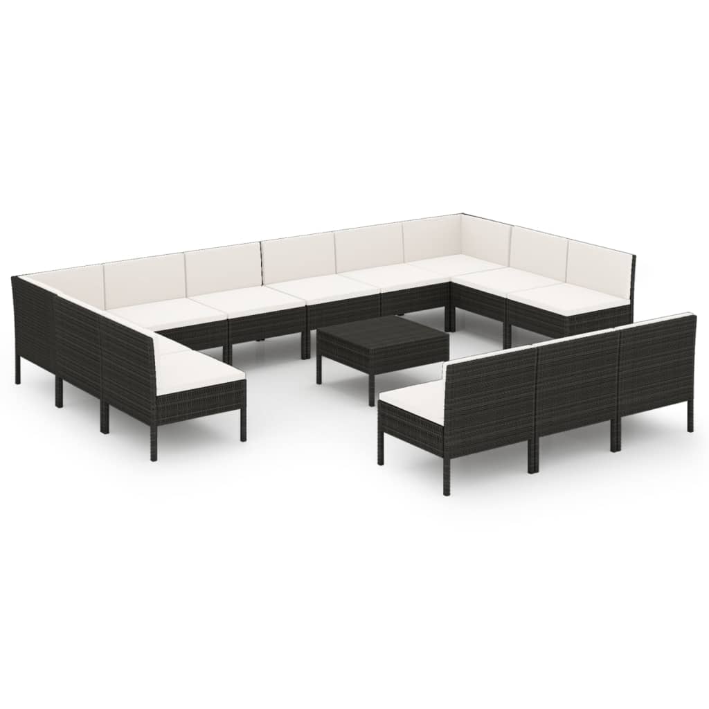 vidaXL 14 Piece Garden Lounge Set with Cushions Poly Rattan Black