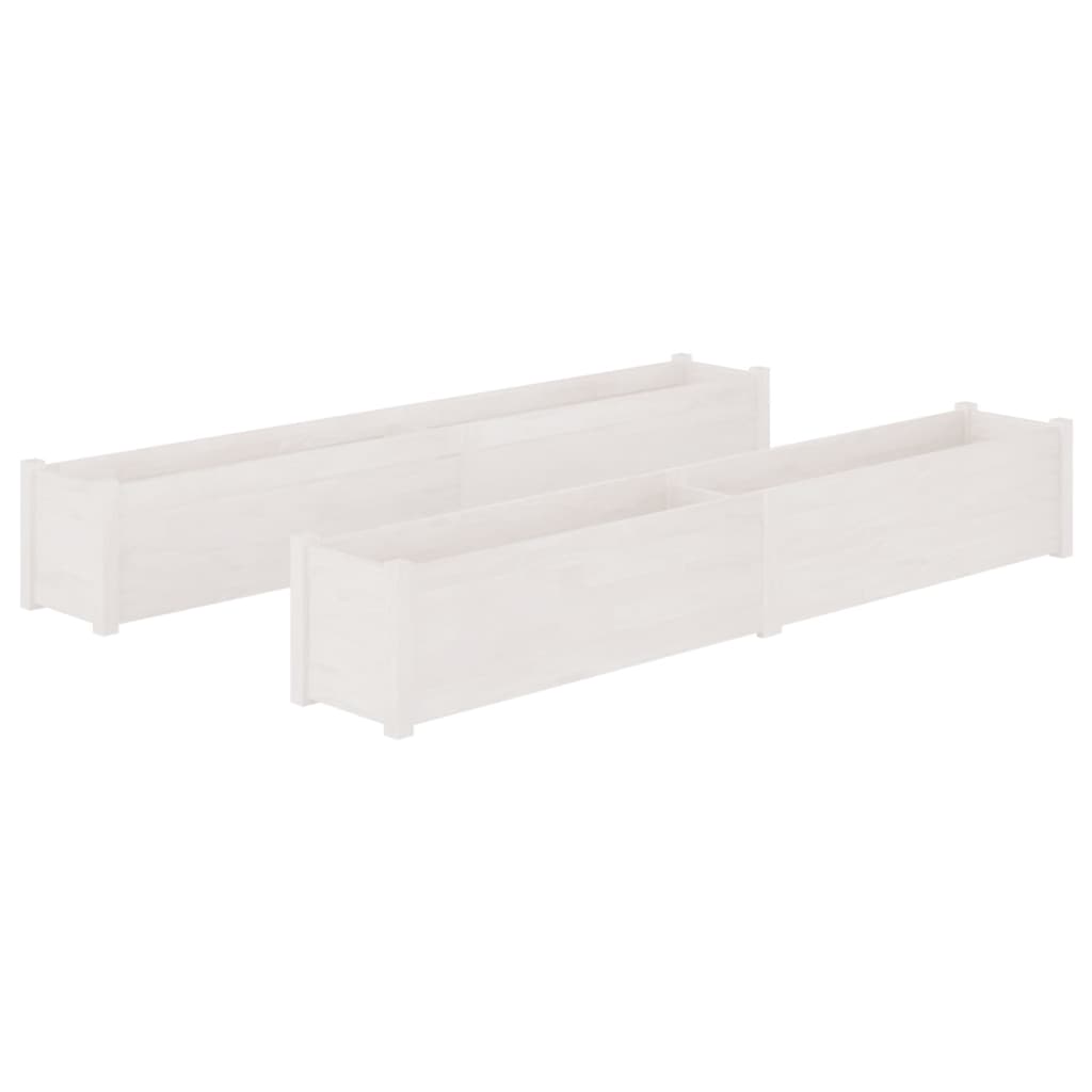 vidaXL Garden Planters 2 pcs White 200x31x31 cm Solid Pinewood