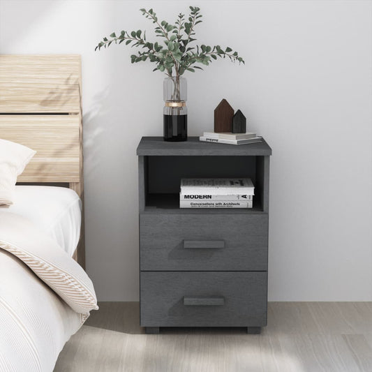 vidaXL Bedside Cabinet "HAMAR" Dark Grey 40x35x62 cm Solid Wood Pine
