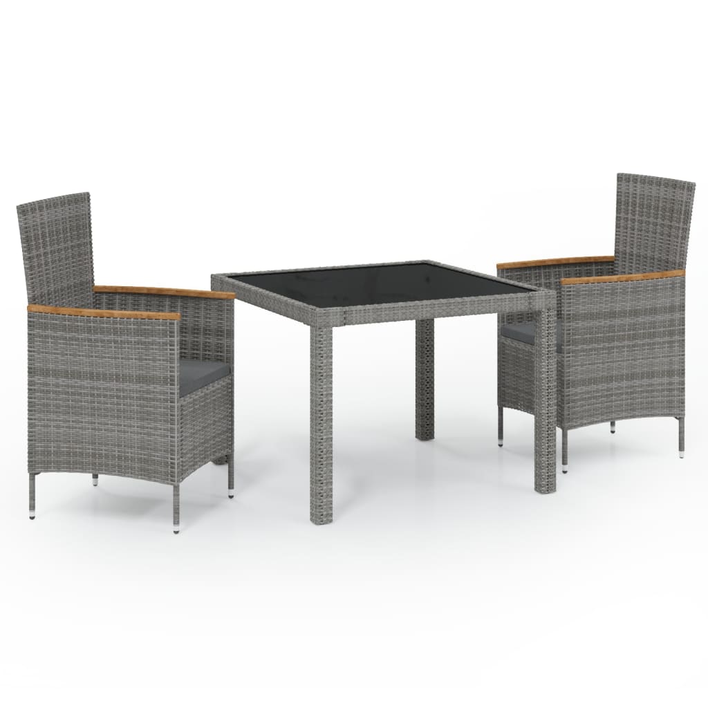 vidaXL 3 Piece Outdoor Dining Set with Cushions Poly Rattan Black and Grey