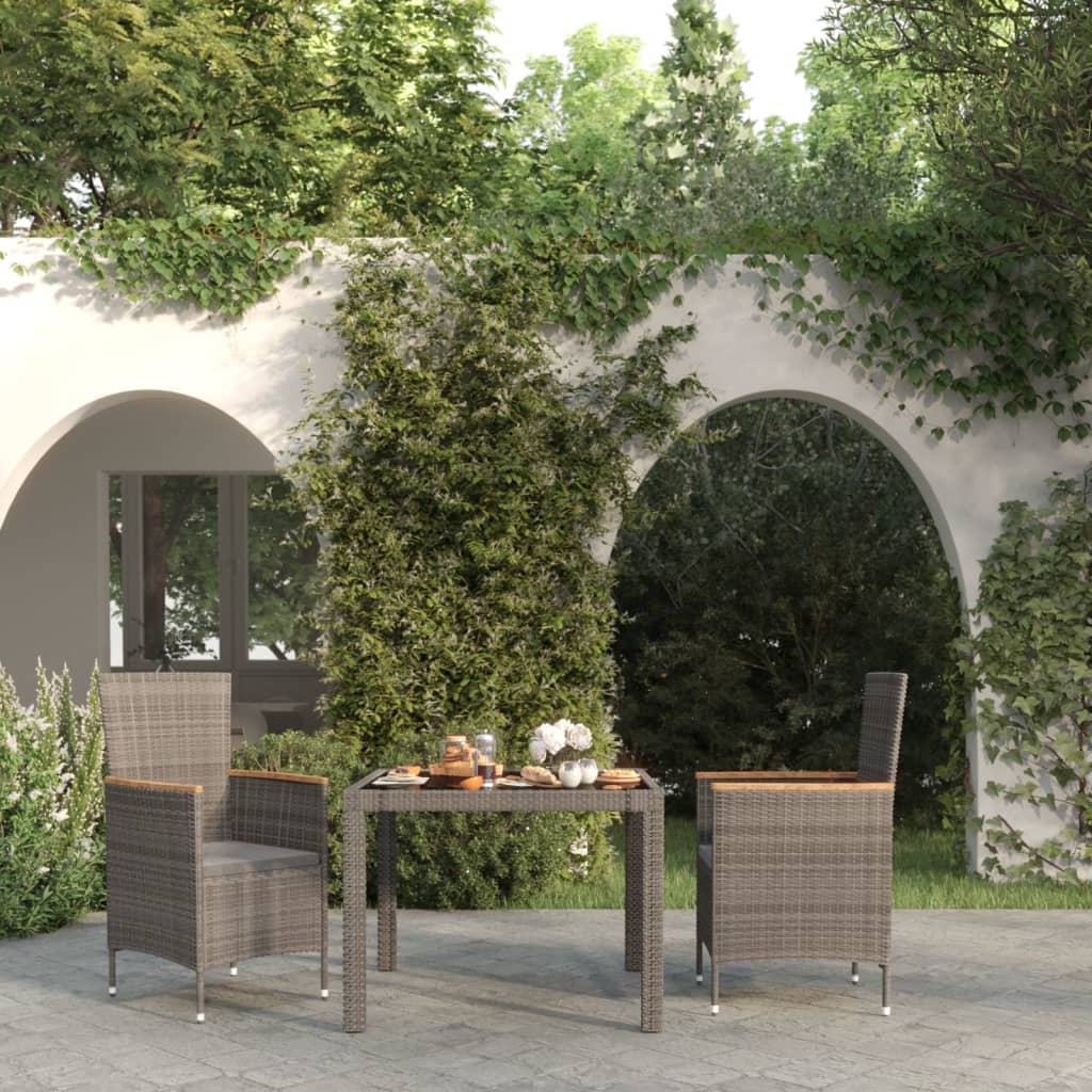 vidaXL 3 Piece Outdoor Dining Set with Cushions Poly Rattan Black and Grey