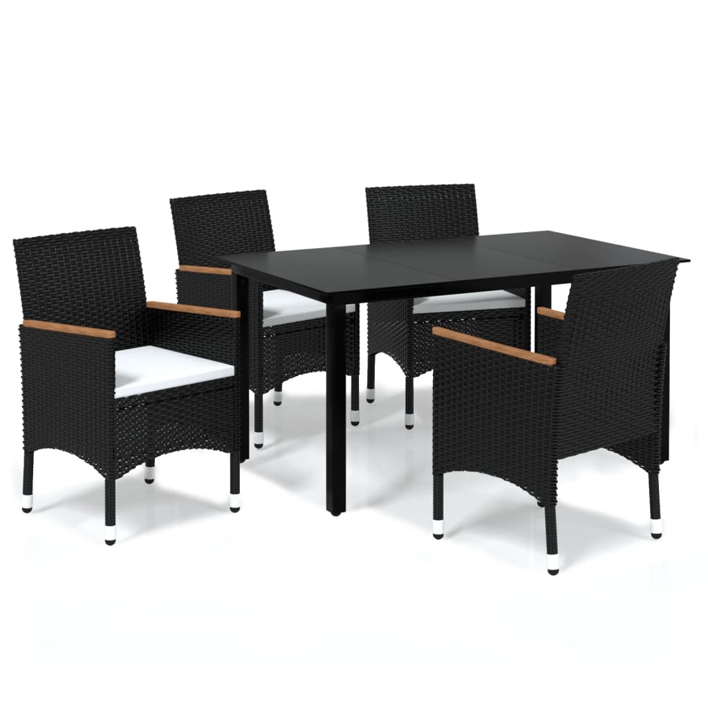 vidaXL 5 Piece Garden Dining Set with Cushions Poly Rattan Black