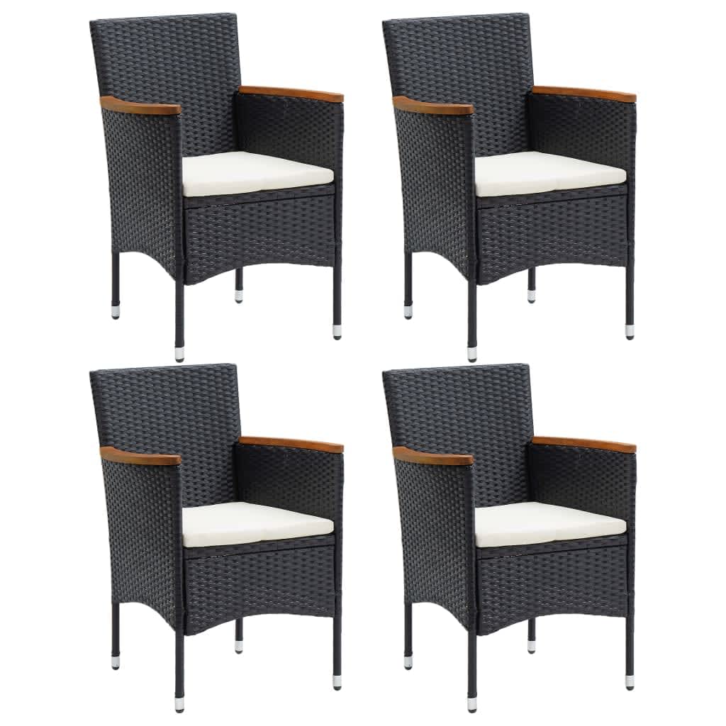 vidaXL 5 Piece Garden Dining Set with Cushions Poly Rattan Black