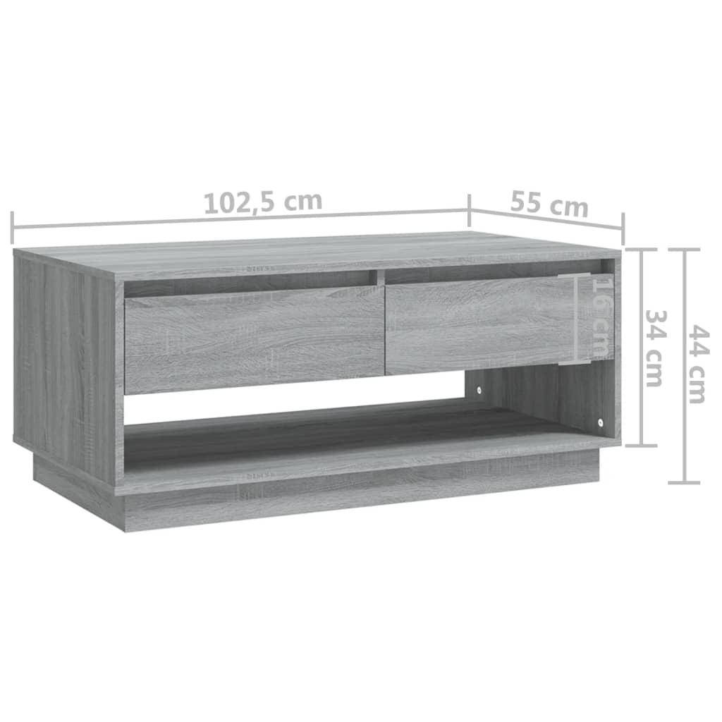 vidaXL Coffee Table Grey Sonoma 102.5x55x44 cm Engineered Wood