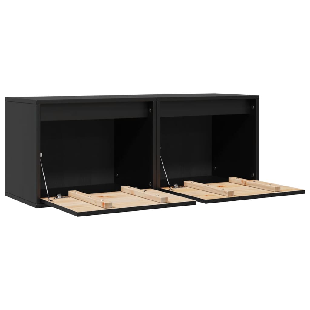 vidaXL Wall Cabinets 2 pcs Black 45x30x35 cm Solid Wood Pine