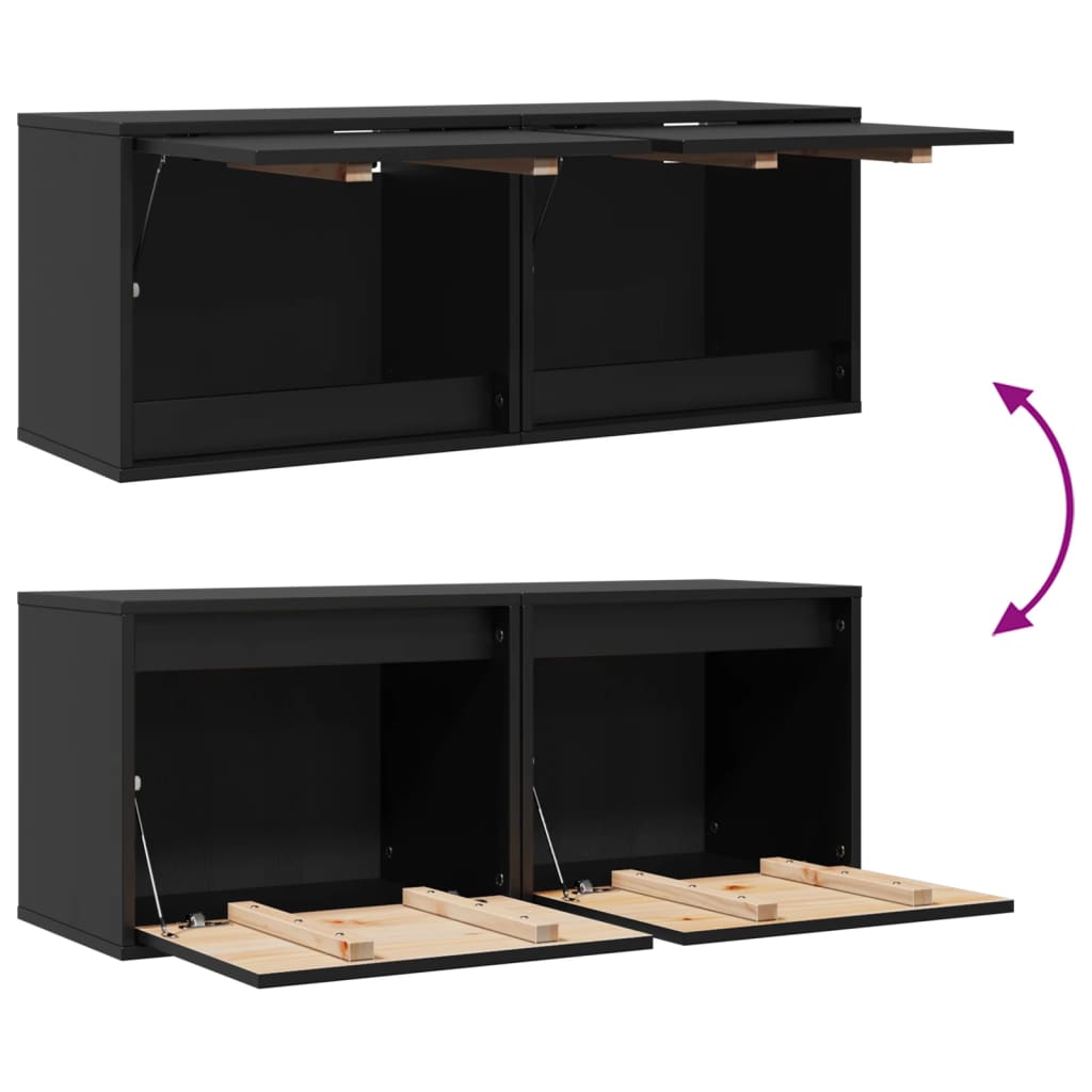 vidaXL Wall Cabinets 2 pcs Black 45x30x35 cm Solid Wood Pine