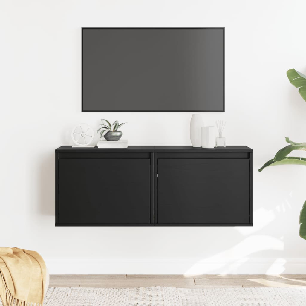 vidaXL Wall Cabinets 2 pcs Black 45x30x35 cm Solid Wood Pine