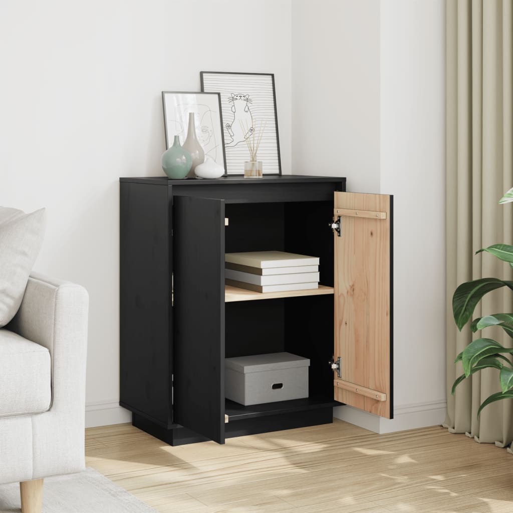 vidaXL Sideboard Black 60x34x75 cm Solid Wood Pine