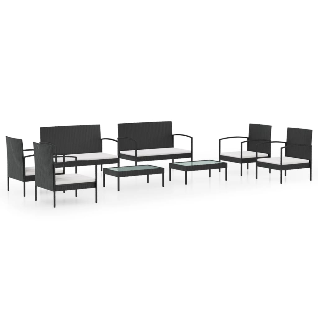 vidaXL 8 Piece Garden Lounge Set with Cushions Poly Rattan Black