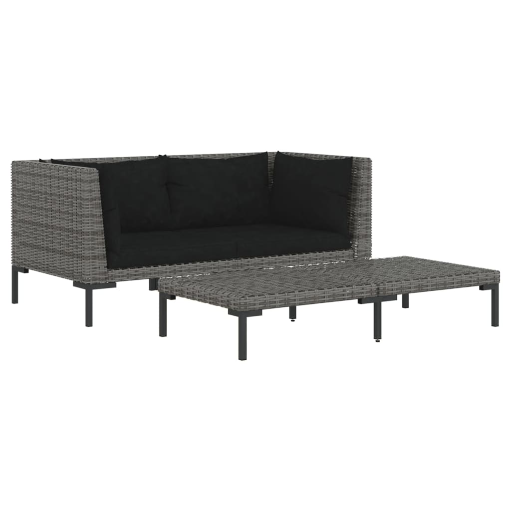vidaXL 3 Piece Garden Lounge Set Dark Grey Half Round Poly Rattan
