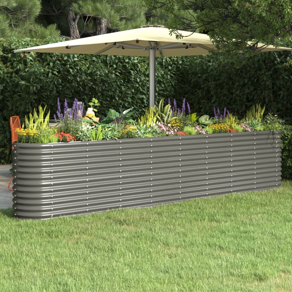vidaXL Garden Raised Bed Powder-Coated Steel 332x40x68 cm Grey