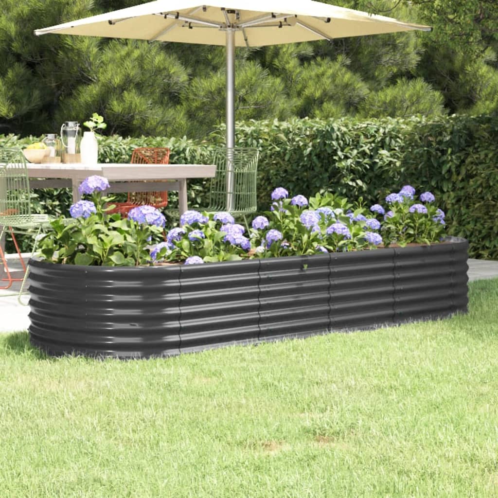 vidaXL Garden Raised Bed Powder-Coated Steel 224x80x36 cm Anthracite