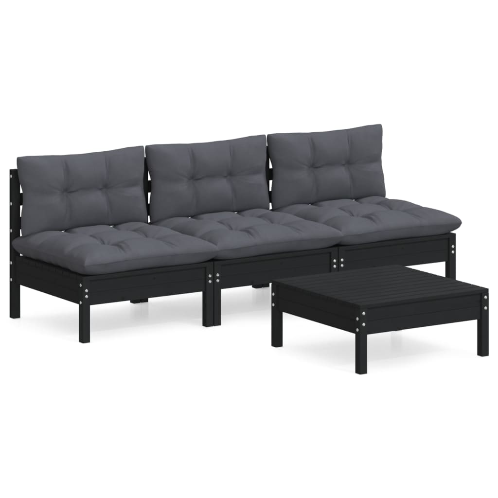 vidaXL 4 Piece Garden Lounge Set with Anthracite Cushions Pinewood