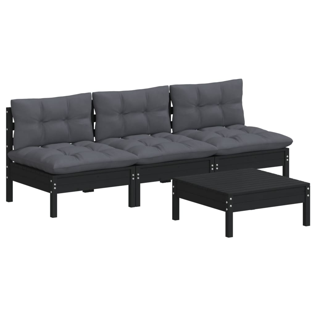 vidaXL 4 Piece Garden Lounge Set with Anthracite Cushions Pinewood