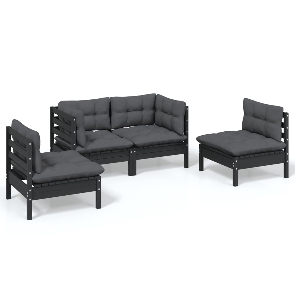 vidaXL 4 Piece Garden Lounge Set with Cushions Solid Pinewood