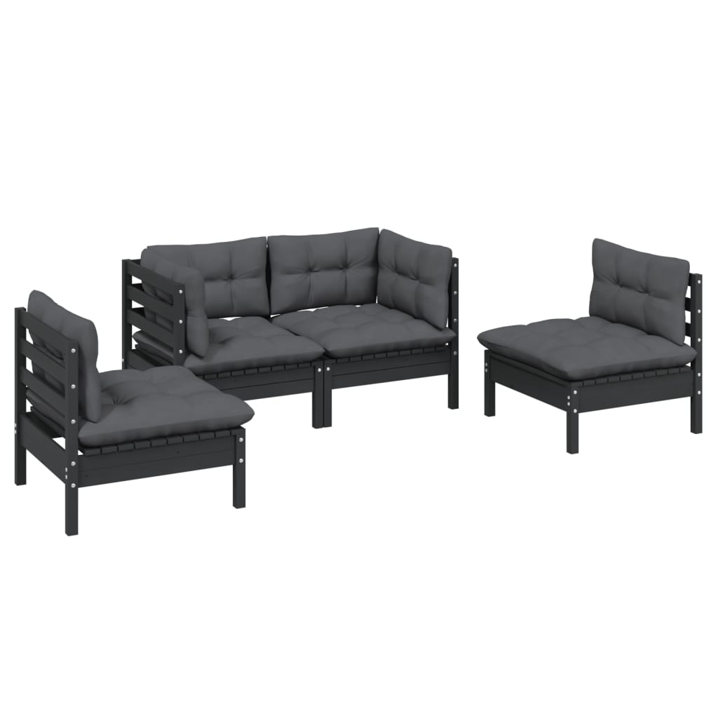vidaXL 4 Piece Garden Lounge Set with Cushions Solid Pinewood