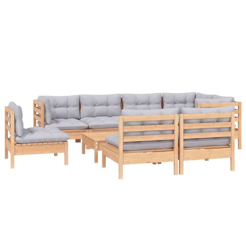 vidaXL 9 Piece Garden Lounge Set with Grey Cushions Solid Pinewood
