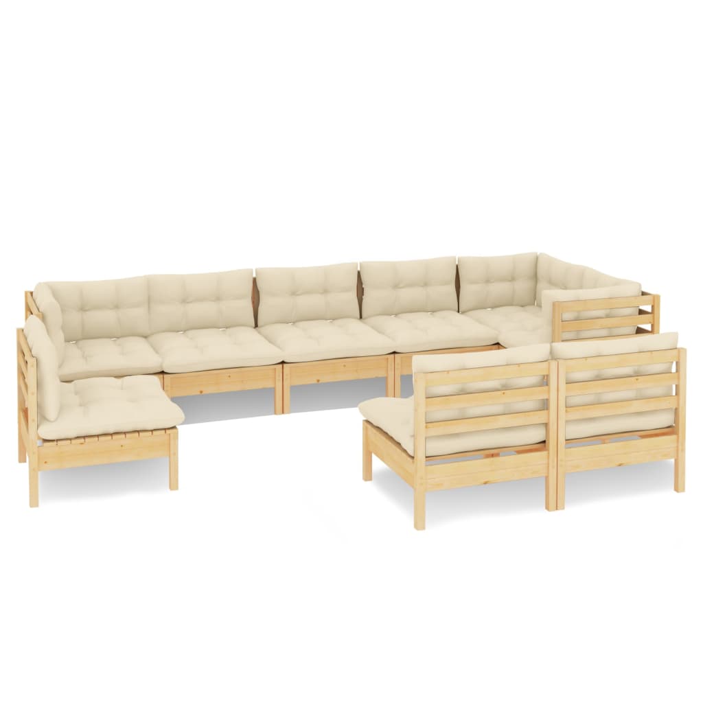 vidaXL 9 Piece Garden Lounge Set with Cream Cushions Solid Pinewood