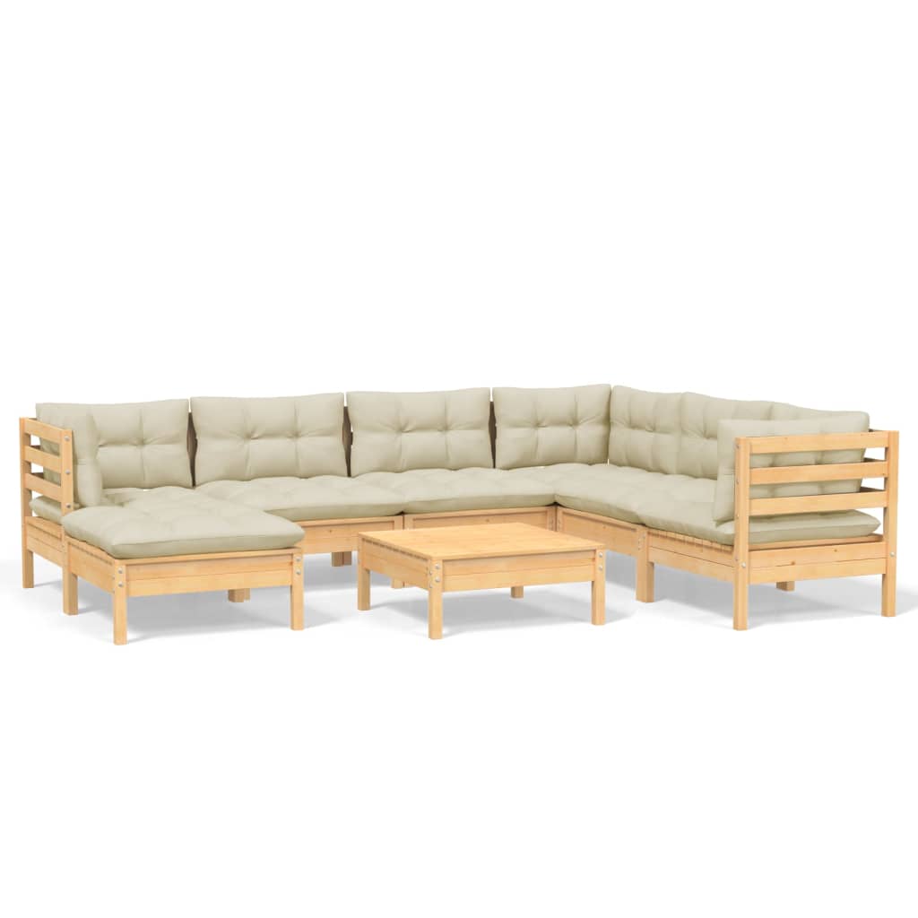 vidaXL 8 Piece Garden Lounge Set with Cream Cushions Solid Pinewood