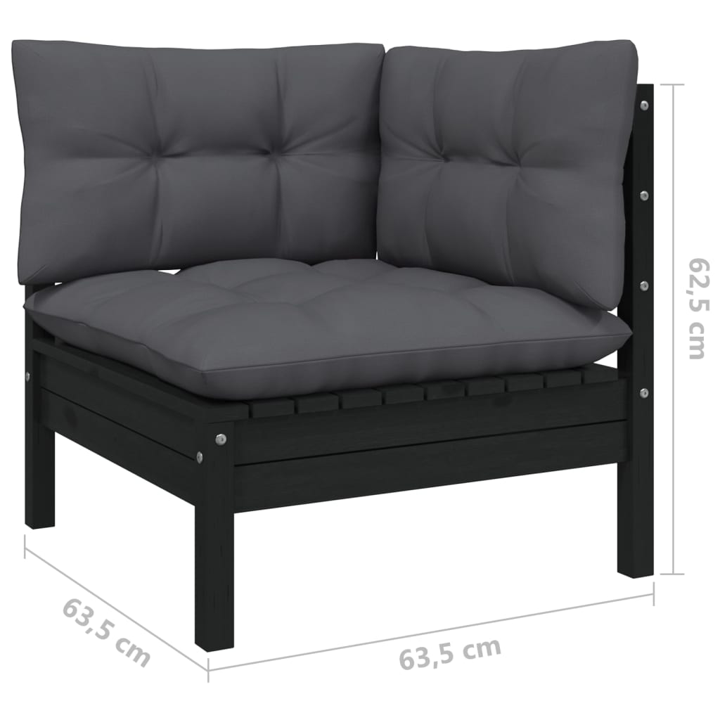 vidaXL 11 Piece Garden Lounge Set with Cushions Black Solid Pinewood