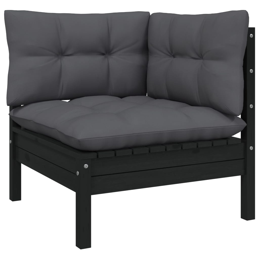 vidaXL 11 Piece Garden Lounge Set with Cushions Black Solid Pinewood