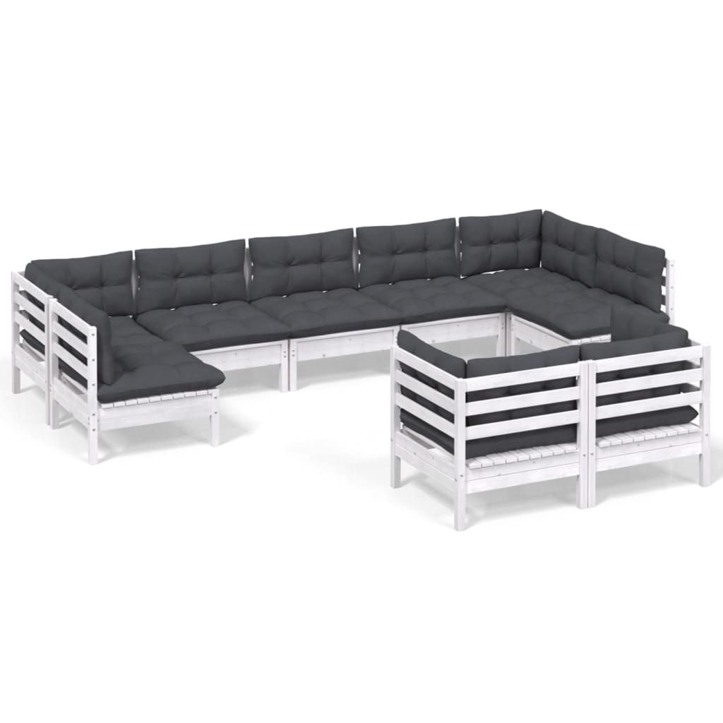 vidaXL 9 Piece Garden Lounge Set with Cushions White Solid Pinewood