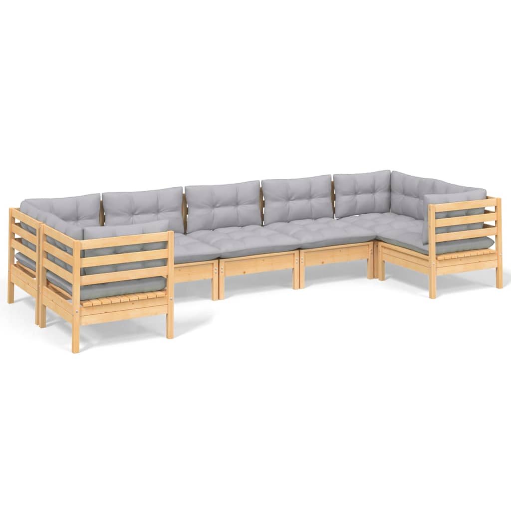 vidaXL 7 Piece Garden Lounge Set with Grey Cushions Pinewood