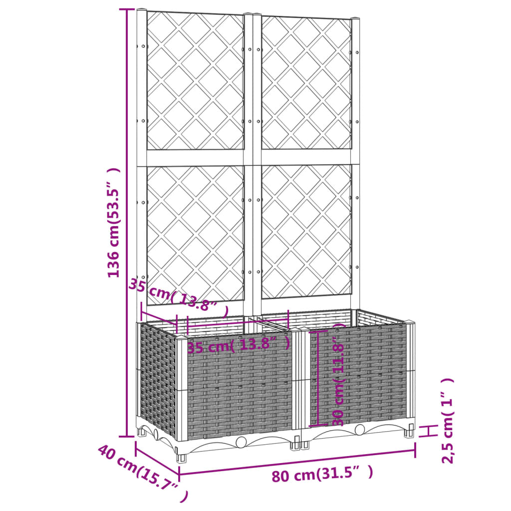 vidaXL Garden Planter with Trellis Black 80x40x136 cm PP