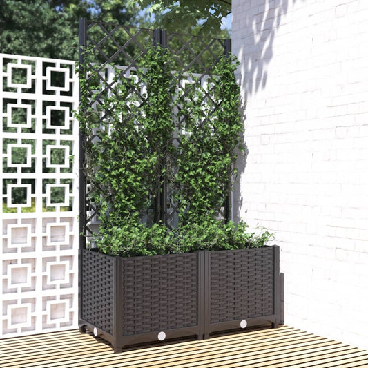 vidaXL Garden Planter with Trellis Black 80x40x136 cm PP