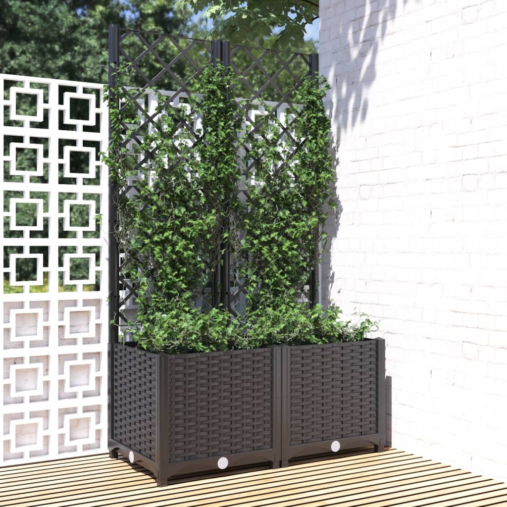 vidaXL Garden Planter with Trellis Black 80x40x136 cm PP