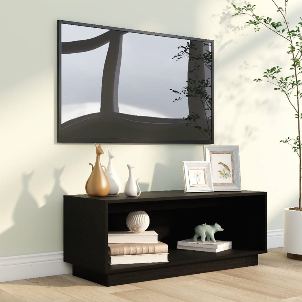 vidaXL TV Cabinet Black 90x35x35 cm Solid Wood Pine
