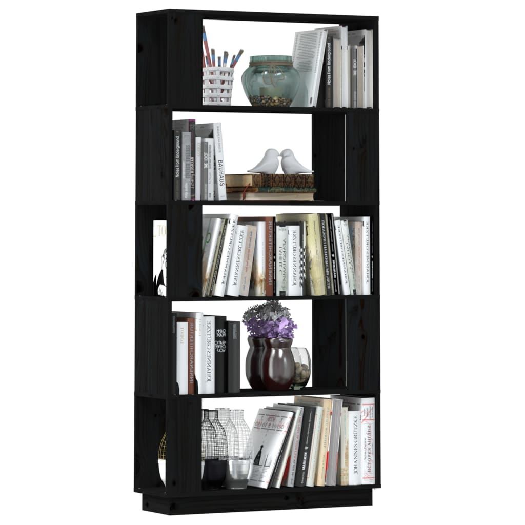 vidaXL Book Cabinet/Room Divider Black 80x25x163.5 cm Solid Wood Pine