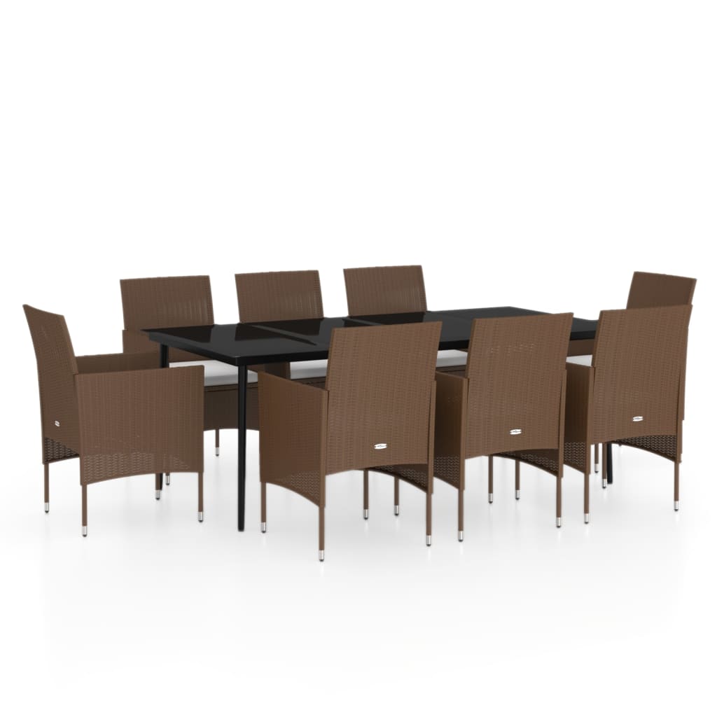 vidaXL 9 Piece Garden Dining Set with Cushions Brown and Black
