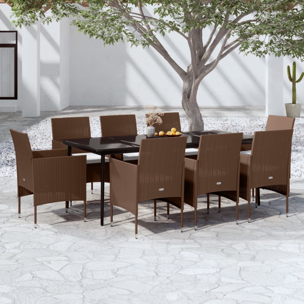vidaXL 9 Piece Garden Dining Set with Cushions Brown and Black