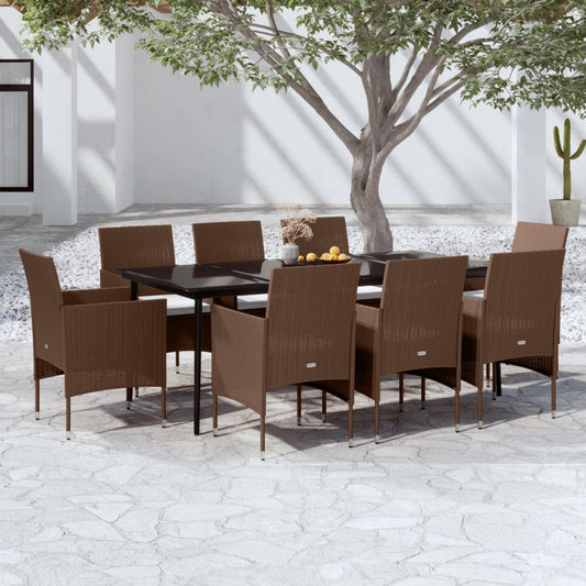 vidaXL 9 Piece Garden Dining Set with Cushions Brown and Black
