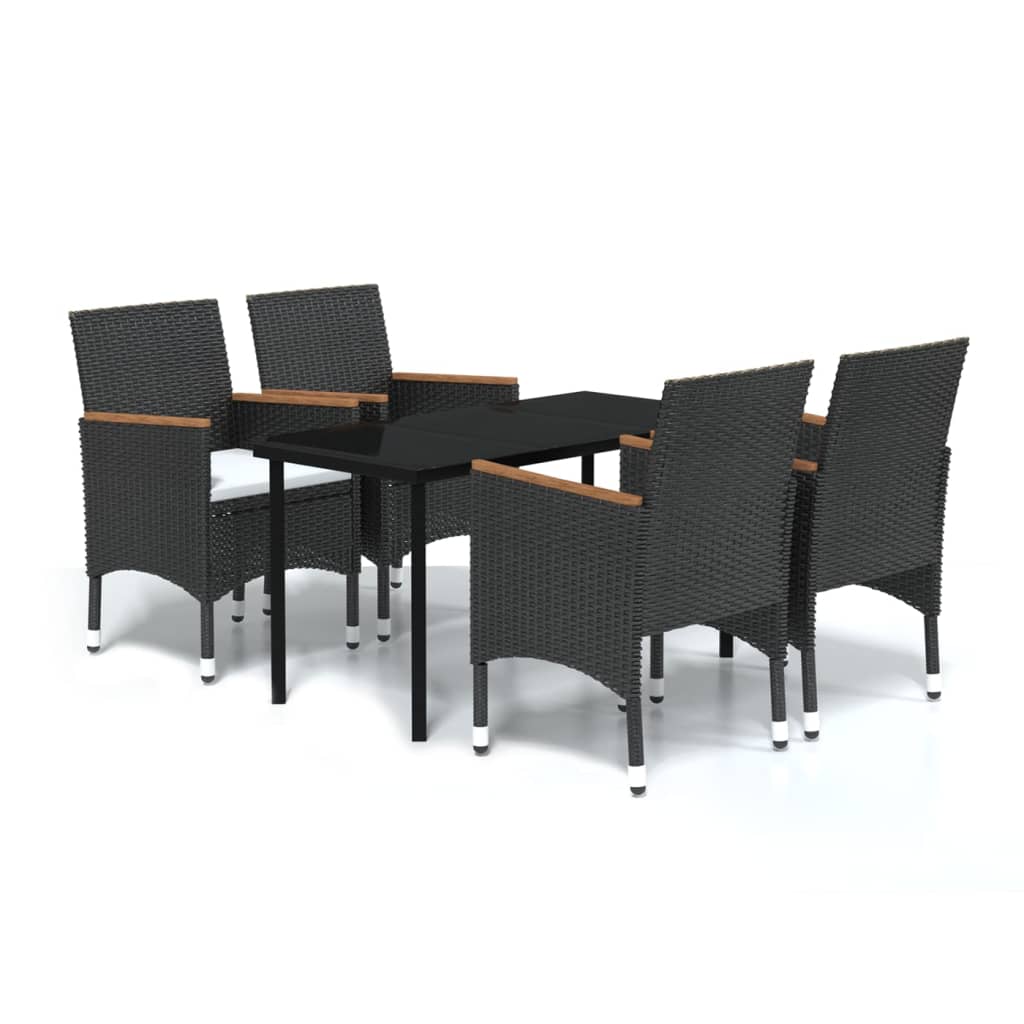 vidaXL 5 Piece Garden Dining Set with Cushions Black