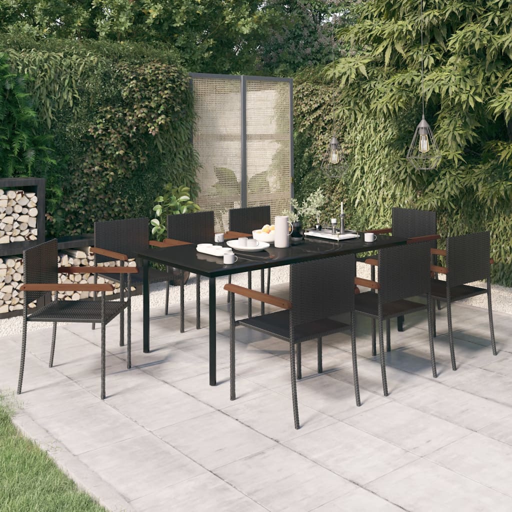 vidaXL 9 Piece Garden Dining Set Black