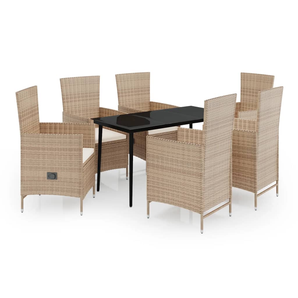 vidaXL 7 Piece Garden Dining Set with Cushions Beige