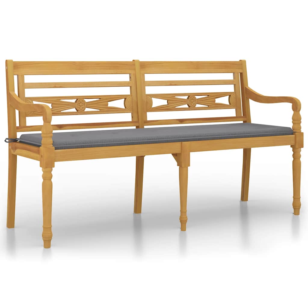 vidaXL Batavia Bench with Grey Cushion 150 cm Solid Wood Teak