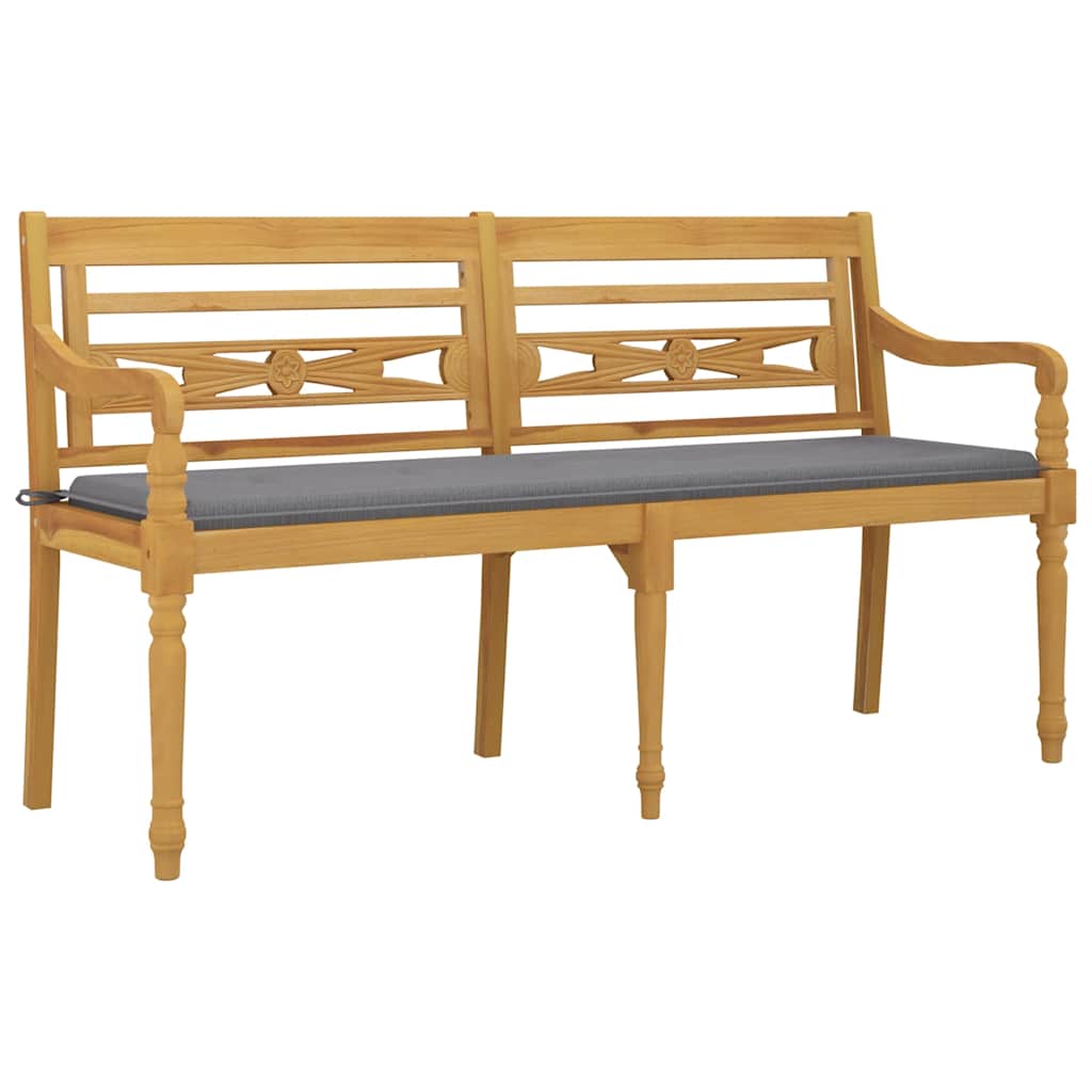 vidaXL Batavia Bench with Grey Cushion 150 cm Solid Wood Teak