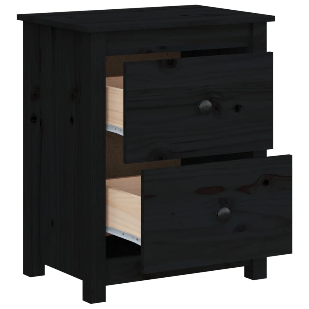 vidaXL Bedside Cabinet Black 50x35x61.5 cm Solid Wood Pine