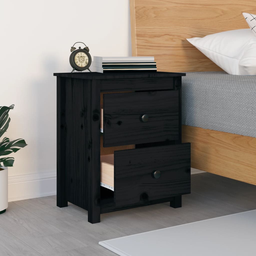 vidaXL Bedside Cabinet Black 50x35x61.5 cm Solid Wood Pine