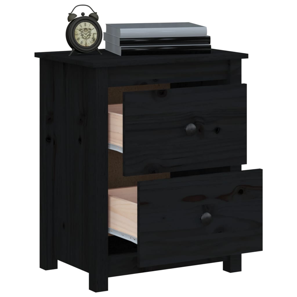 vidaXL Bedside Cabinet Black 50x35x61.5 cm Solid Wood Pine