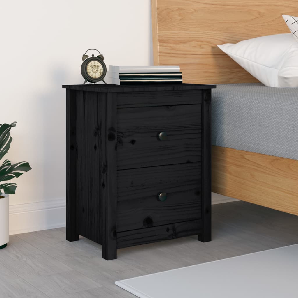 vidaXL Bedside Cabinet Black 50x35x61.5 cm Solid Wood Pine
