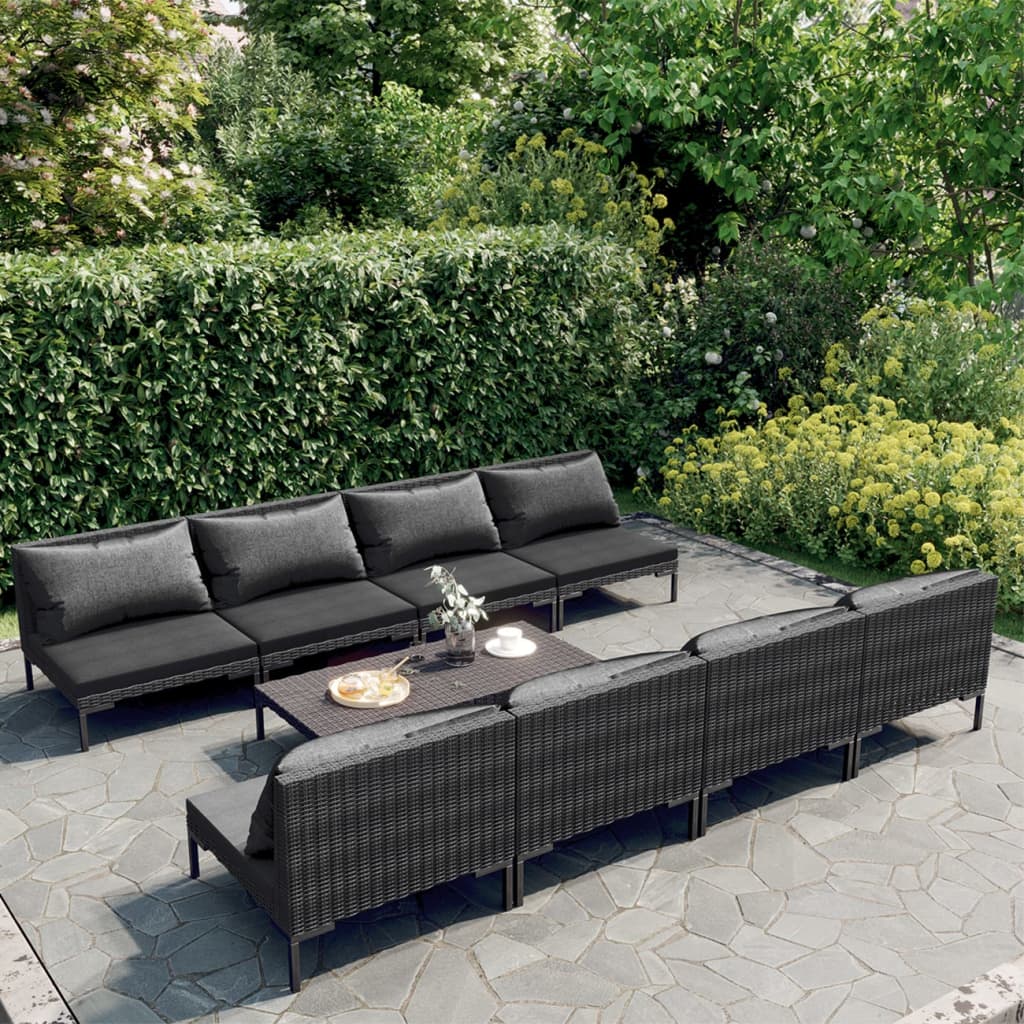 vidaXL 9 Piece Garden Lounge Set with Cushions Poly Rattan Dark Grey