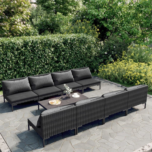 vidaXL 9 Piece Garden Lounge Set with Cushions Poly Rattan Dark Grey