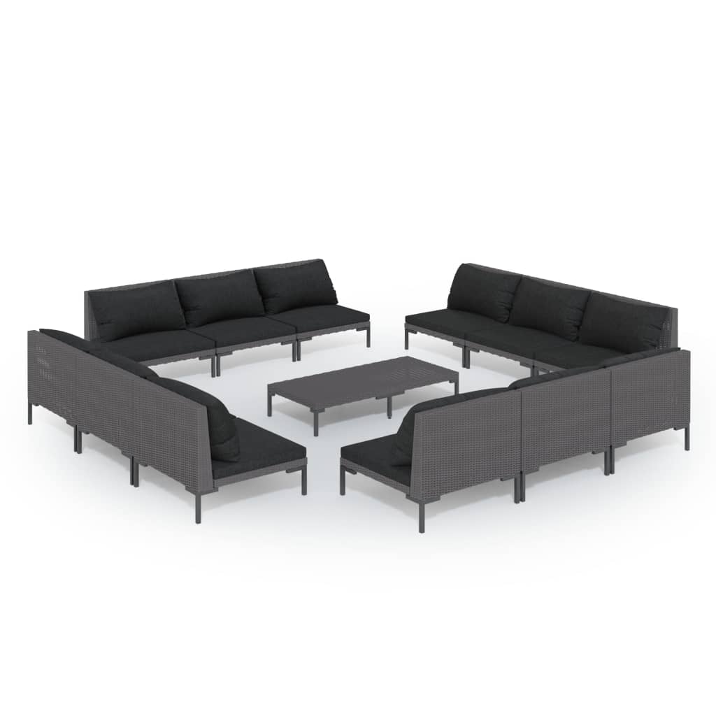 vidaXL 13 Piece Garden Lounge Set with Cushions Poly Rattan Dark Grey