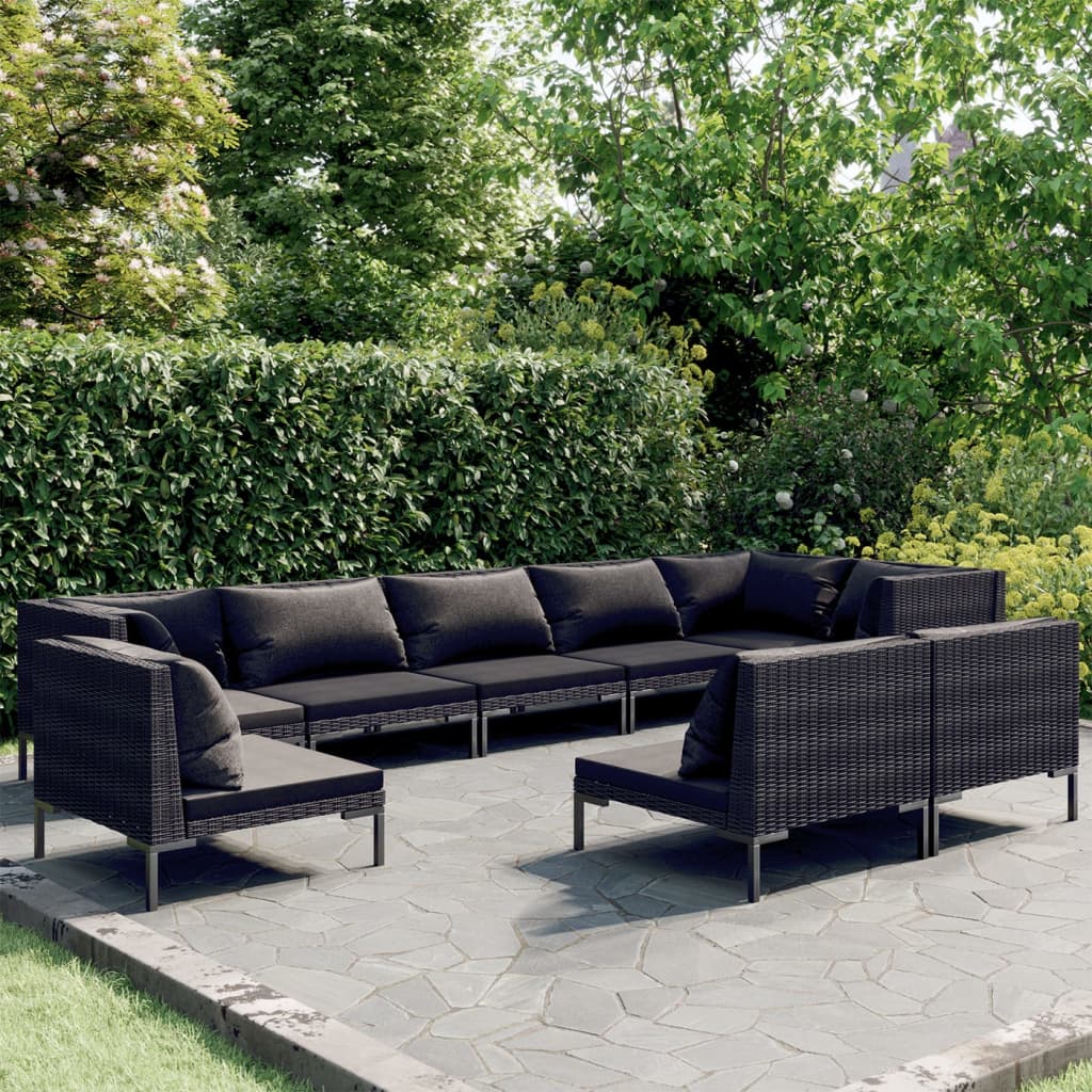 vidaXL 9 Piece Garden Lounge Set with Cushions Poly Rattan Dark Grey