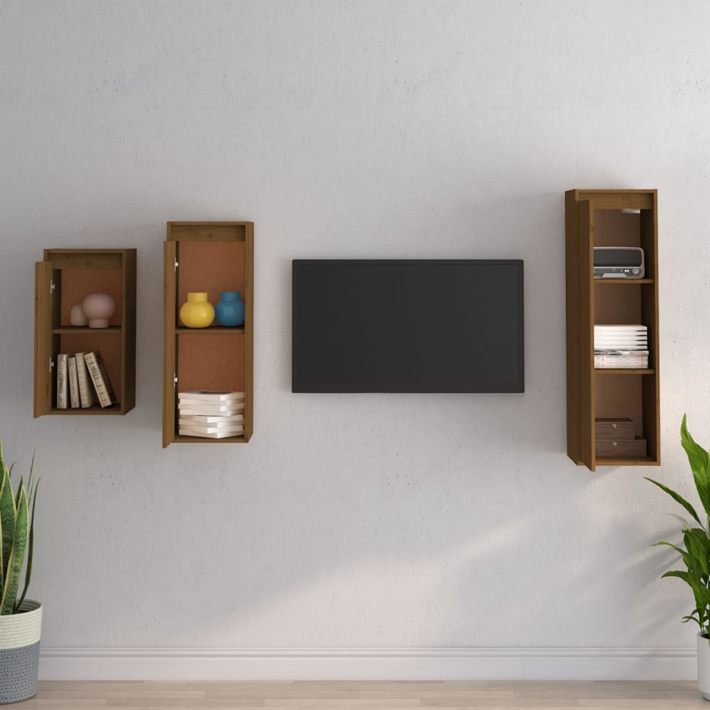 vidaXL TV Cabinets 3 pcs Honey Brown Solid Wood Pine